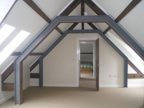 Little Meadhams Old Harlow Grade II Listed Conversion two bedroom annexe steel frame timber glulam portal frames