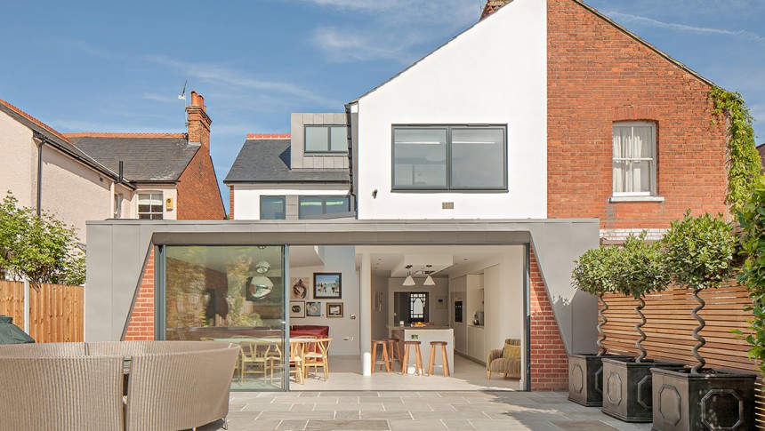 Priest D Shenfield Contemporary extension Zinc sliding doors Loft conversion glass facade garden landscaping bespoke roof lights natural Light