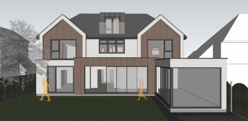 London Road Brentwood Essex New Build Brick Timber Zinc Rear Glazed Glass box Render