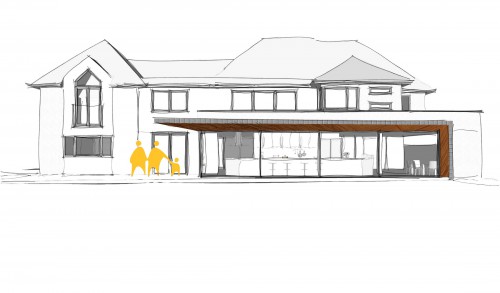 Ayeloffs Walk Emerson Park Residential New Build Contemporary Extension and Refurbishment Garden view Sketch