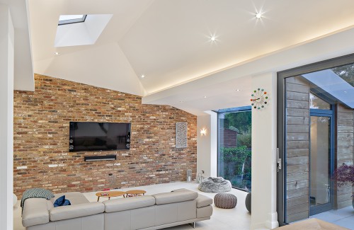 Hall B Upminster Contemporary Extension Open Plan Kitchen Diner Brick Interior Living Room