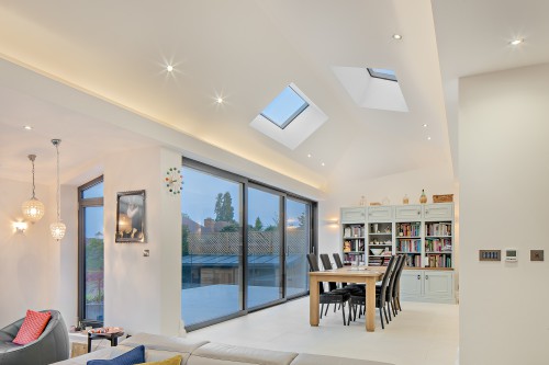 Hall B Upminster Contemporary Extension Bifold Doors Open Plan Kitchen diner Roof Window lighting Living Room