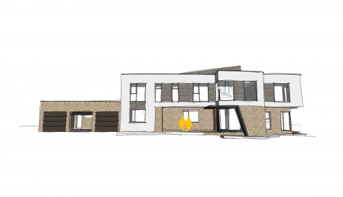 Gable end Bishop Stortford essex hertfordshire hertford front view glazed facade New Build Contemporary Home basement Sketch