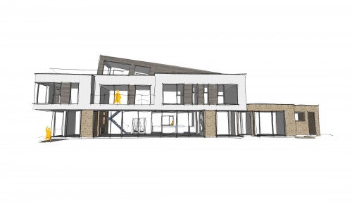 Gable end Bishop Stortford essex hertfordshire hertford rear view glazed facade New Build Contemporary Home basement Sketch