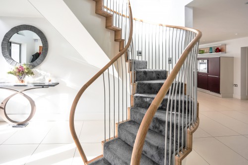 Harlyn Hutton Mount Shenfield Contemporary Extension Refurbishment curved staircase bridge galleried landing