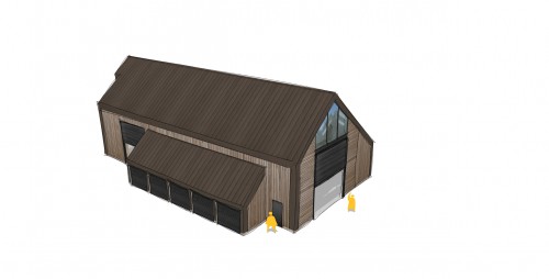 New Build Contemporary Agricultural Barn oak framed barn Great Warley essex ariel view