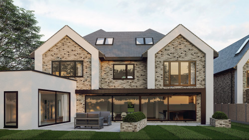 1 v2.HERO Riponhurst New Build Contemporary Home hutton mount render framed glazed gable inset contemporary brickwork fenestration Six bedroom house swimming pool