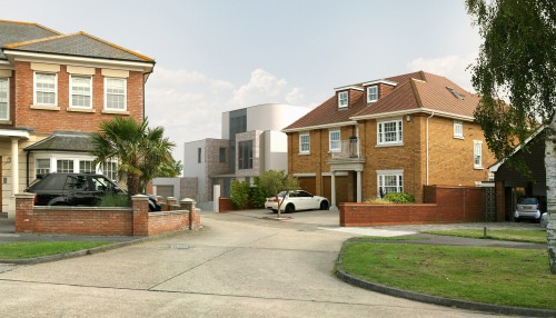 CGI Front View Beach House Southend ESSEX Contemporary Home Street view